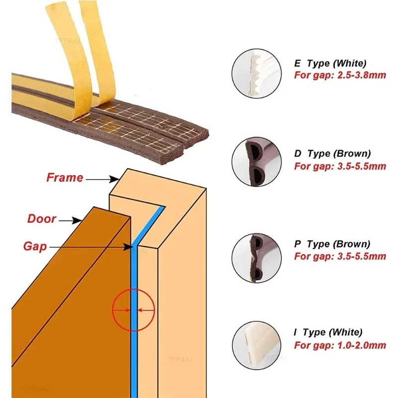 Weatherproof Self-Adhesive Door and Window Insulation Strip - Noise Reduction & Draft Stopper Tape (Available in 5m/10m)