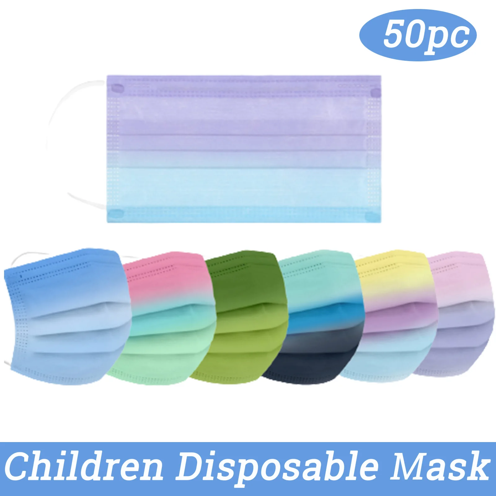 

50pc Gradient Color Kids Disposable face mask mascarillas Three-layer Meltblown Printing Colorful Children's Disposable Masks
