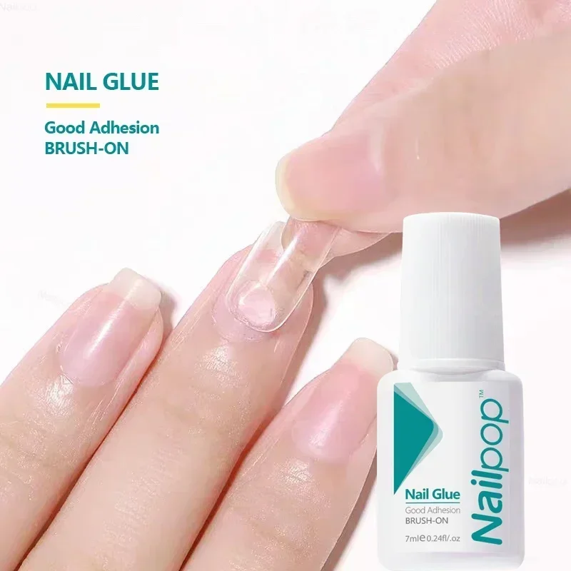 Nailpop Nail Glue for False Tips Glitter Acrylic Nail Art Adhesive Manicure Tool Rhinestone Glue Bottle Cap with Brush 2pcs 5
