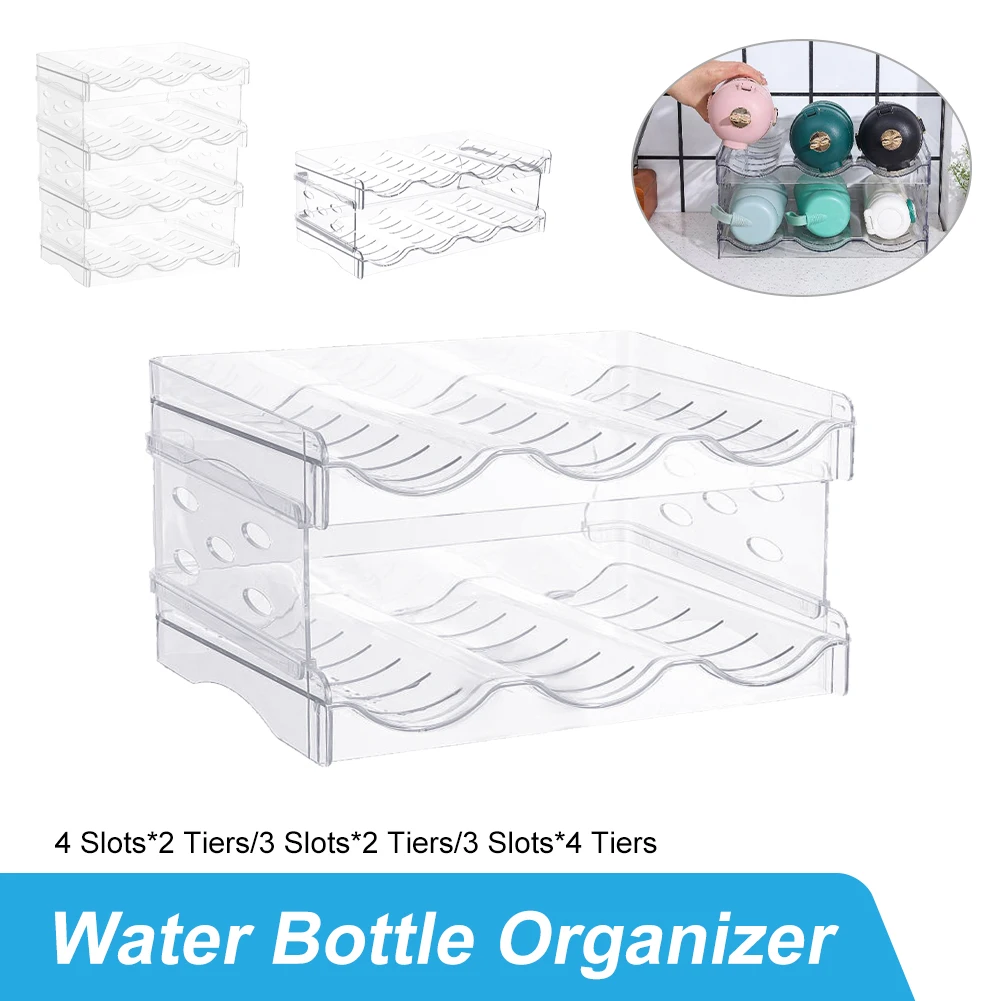 

Water Bottle Organizer Stackable Bottle Storage Holder 2 Tier Wine Bottle Storage Rack Refrigerator Box Kitchen Organization