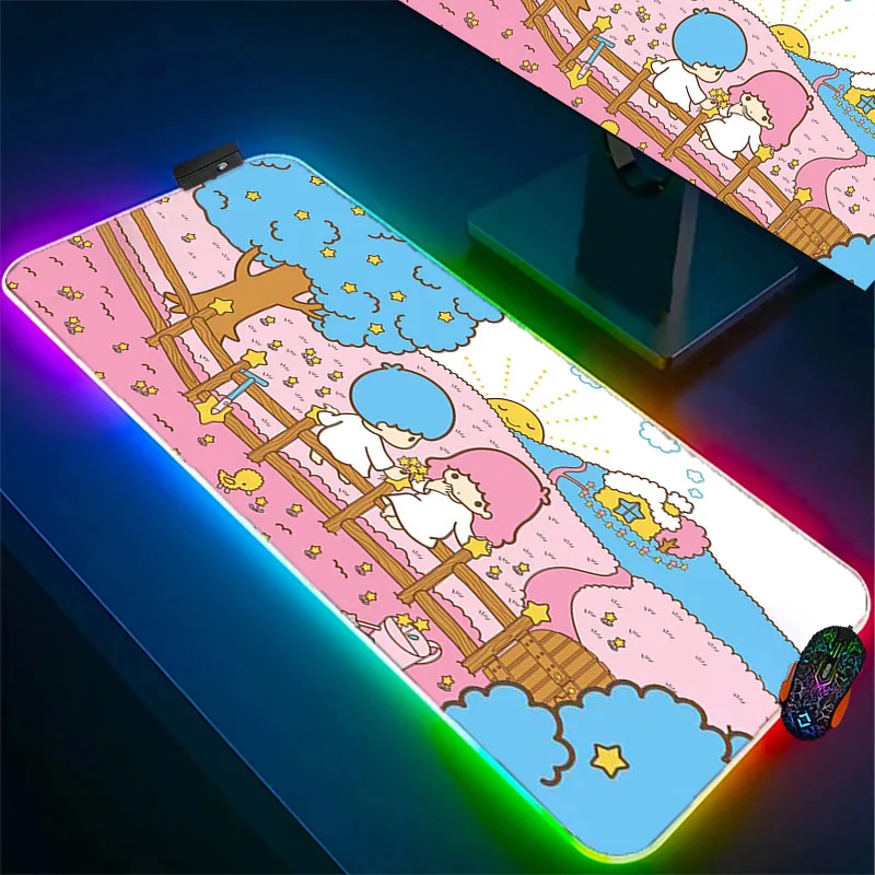 LittleTwinStars Anime Kawaii Large Mousepad RGB Laptop Accessories Game Rubber Table Mat LED Backlight Keyboard Cute Mouse Pad