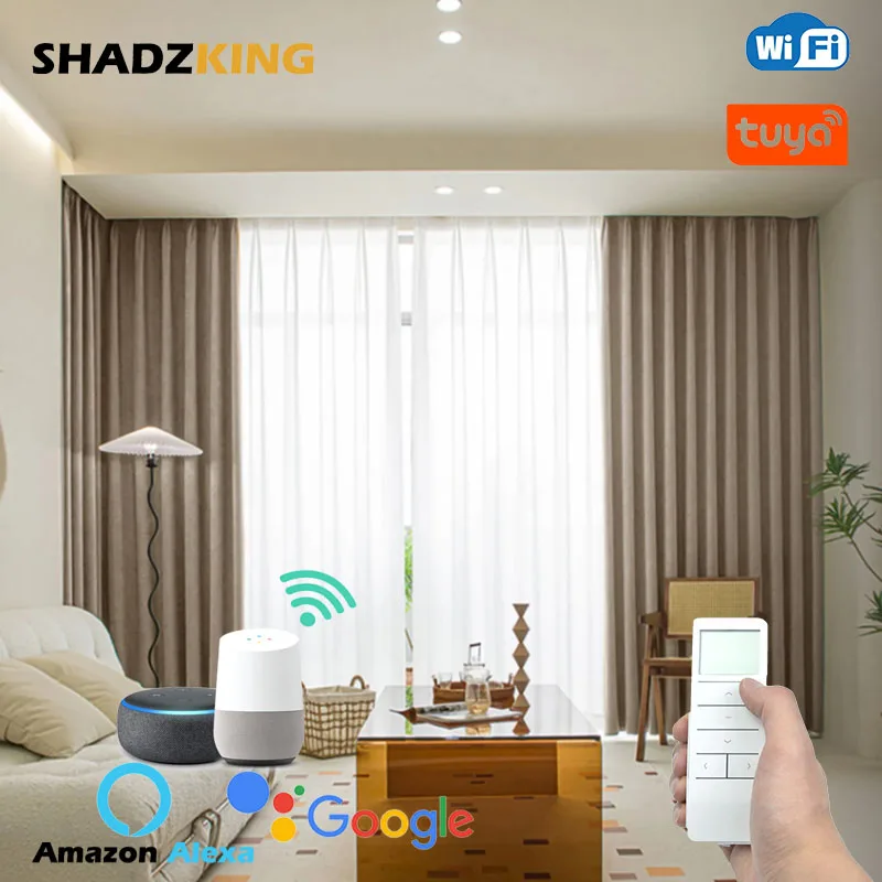 Custom Made มอเตอร์ Vintage Blackout Drapes สมาร์ทผ้าม่านสําหรับห้องนอน Darking เข้ากันได้กับ Google Alexa 1