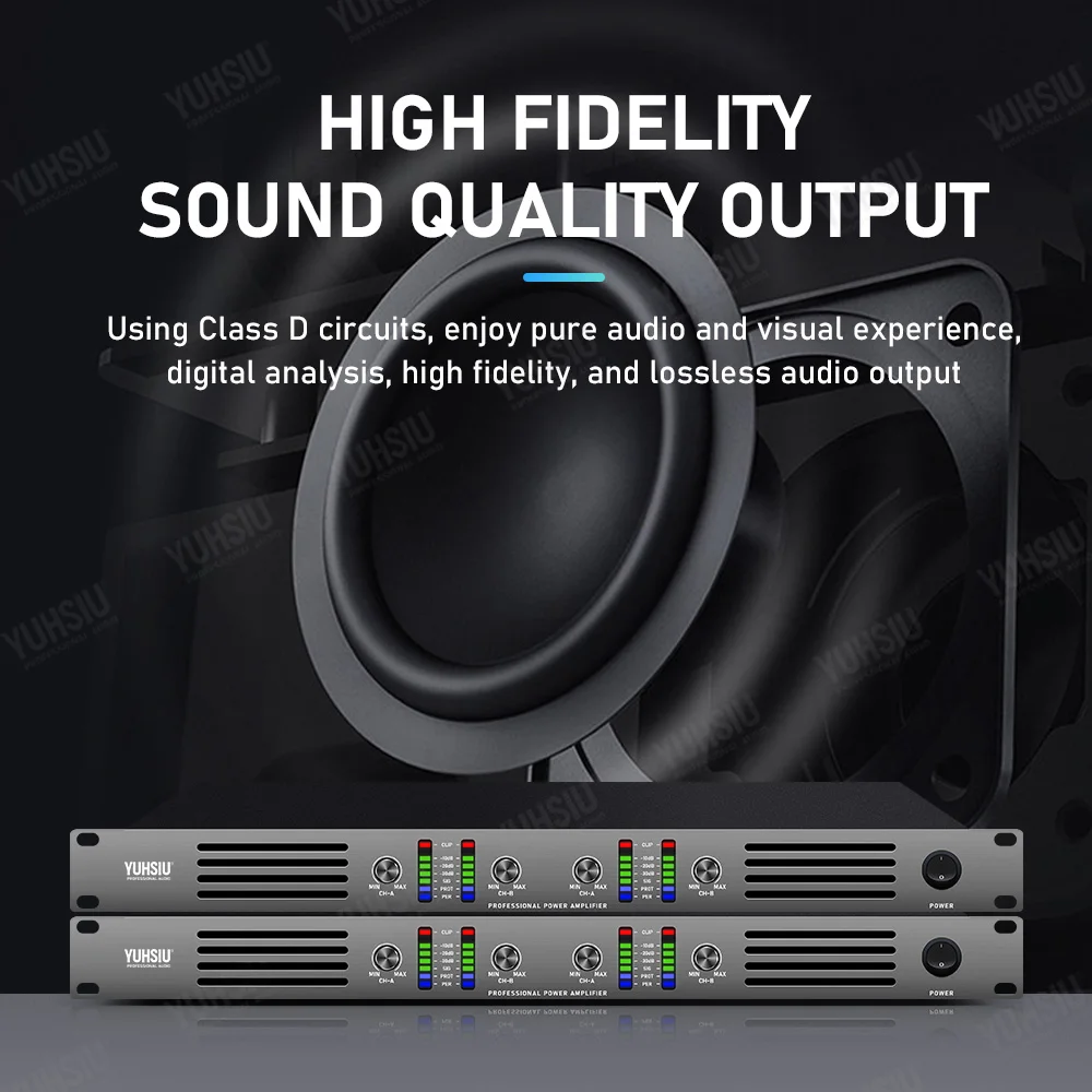 YUHSIU Professional Digital 1U Class D Hifi High Power Amplifier 650W 2/4 Channels for KTV Disco Stage Karaoke Audio Speaker AMP