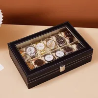 DELESYS-Boîte de montre en cuir PU avec serrure, boîte de rangement de montre de style traditionnel, étui cadeau, 2 emplacements, 3 emplacements, 4 emplacements, 5 emplacements, 6 emplacements, 8 emplacements, 10/12 em 1