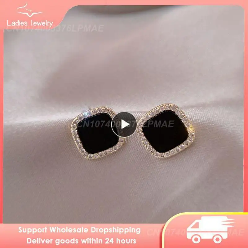 

Fashion Zircon Black Ear Studs For Women Korean Style Luxury Elegant Geometric Earrings Valentine's Gift Trendy Jewelry