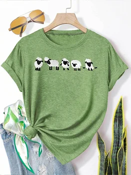 Cute Striped Sheep Women's Tee - Farm Animal Graphic, Casual Green Top 1