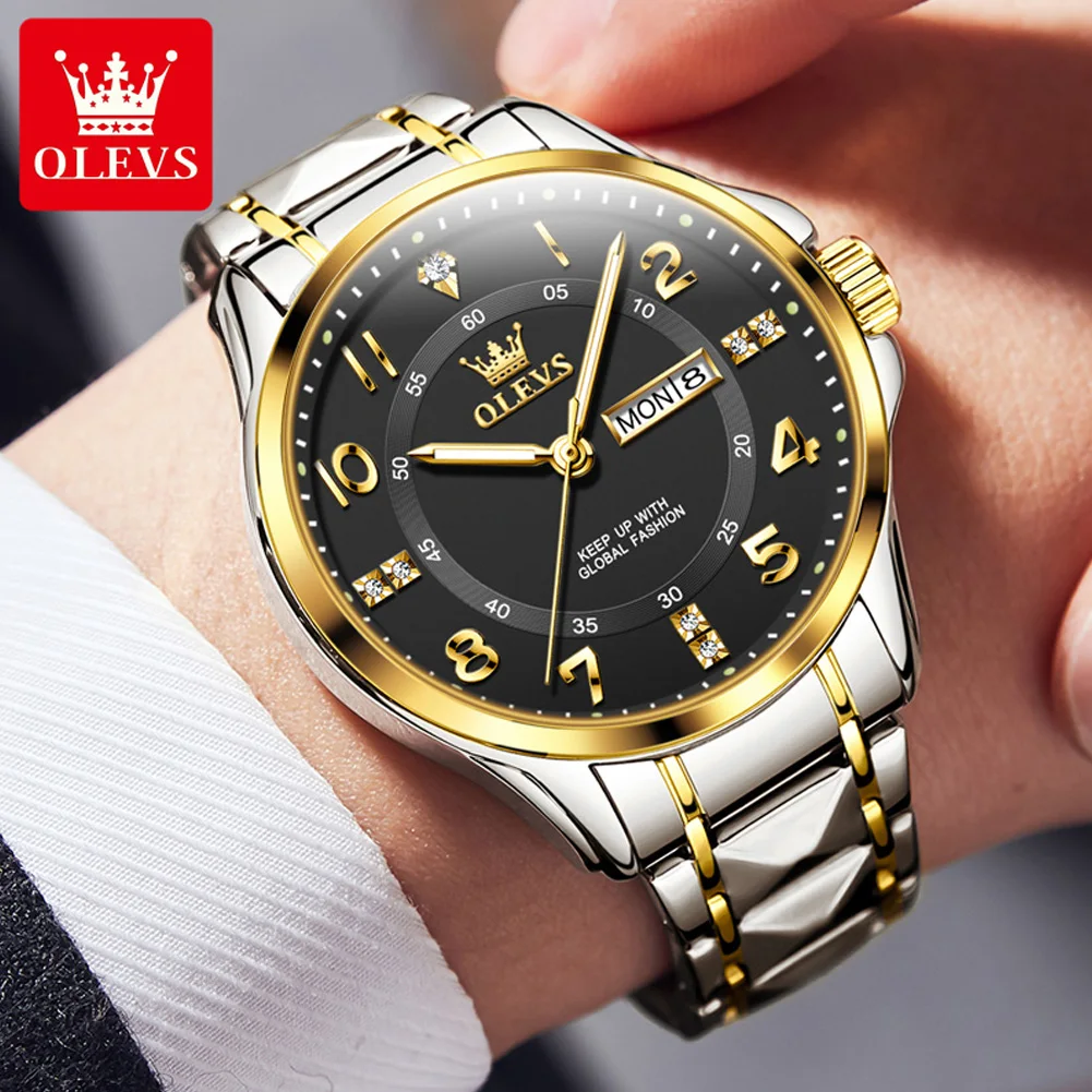 OLEVS Mens Watches Top Brand Luxury Stainless Steel Quartz Watches for Men Waterproof Luminous Date Week Fashion Man Wristwatch