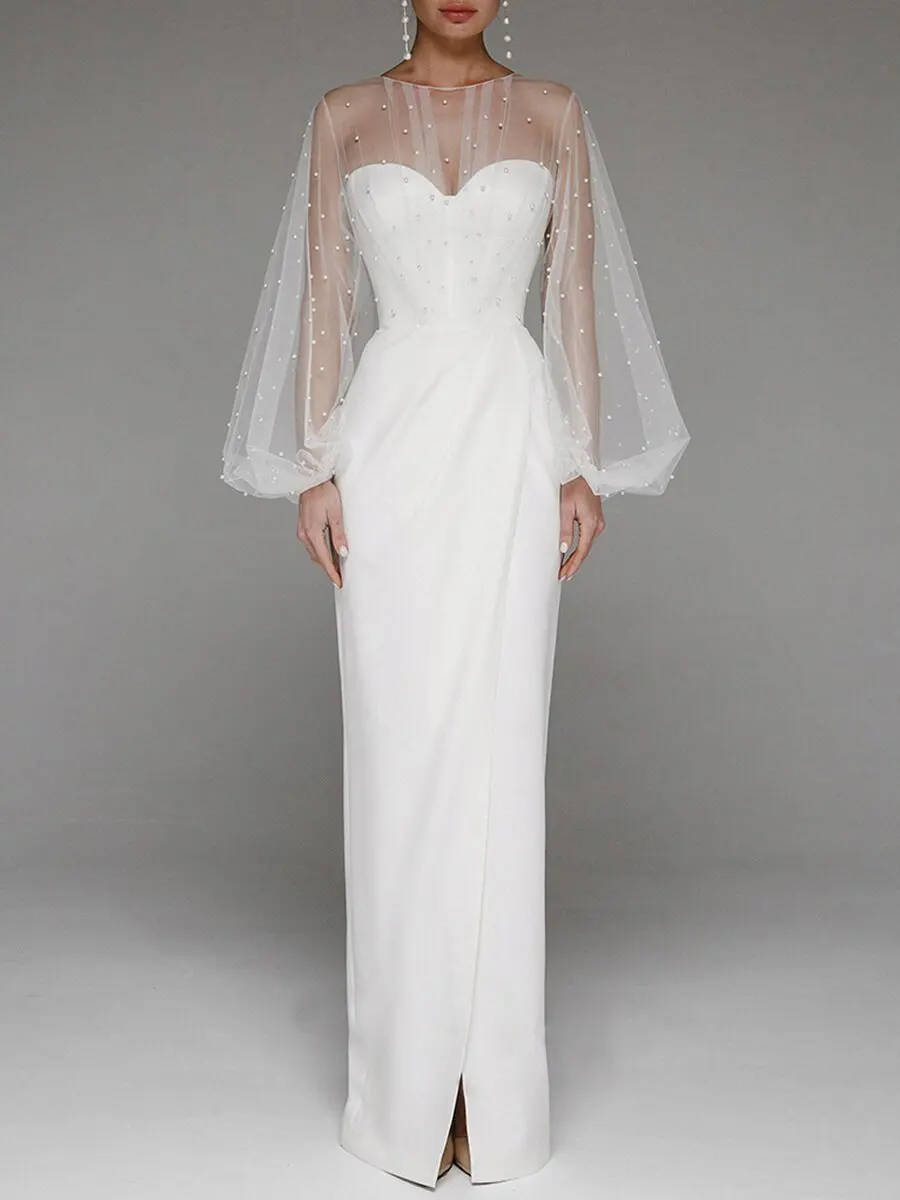 

Новинка весна-лето 2023, модное сексуальное женское платье в европейском и американском стиле с бюстгальтером и жемчужинами, повседневное элегантное женское платье с запахом