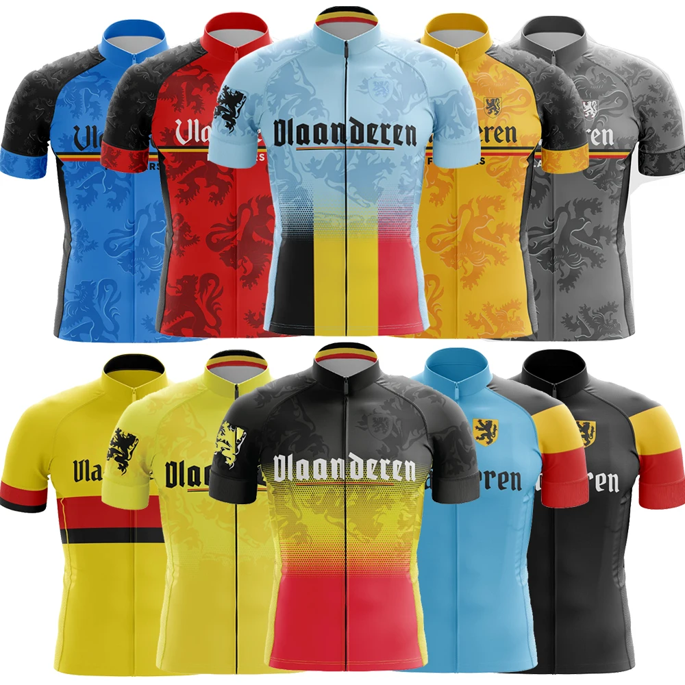 Vlaanderen-Cycling Jersey for Men Short Sleeve Reflective MTB Maillot, Downhill Pro Team, Mountain Bicycle Clothing, Summer