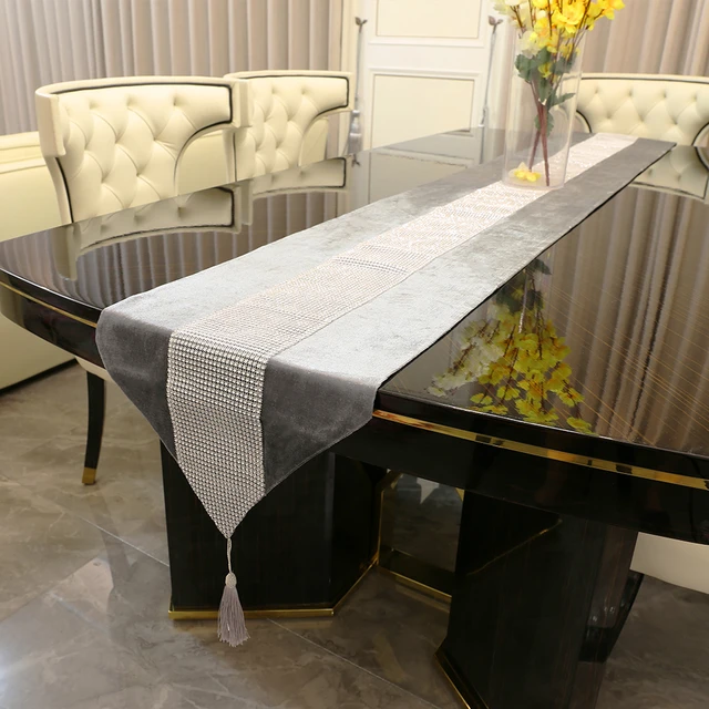 Gray Table Runner Mat Cushion Simple Modern Table Runner Luxurious Faux  Soft Comfortable For Home Wedding
