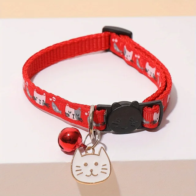 Comfort Fit Cartoon Design Adjustable Nylon Cat Collar - Safety Buckle and Bell, Durable Pet Accessory for Small Dogs & Cats Comfort Fit Cartoon Design Adjustable Nylon Cat Collar - Safety Buckle and Bell, Durable Pet Accessory for Small Dogs & Cats