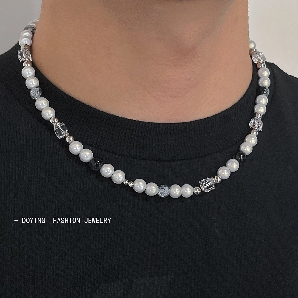 Streetwear Male Pearl Necklaces Men's Pearl Necklace With Hand