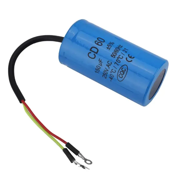 CD60 150uF 250V AC Starting Capacitor For Heavy Duty Electric Motor Air Compressor Red Yellow Two Wires
