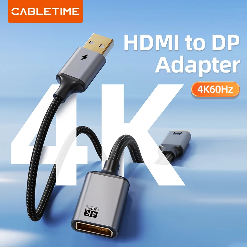 CABLETIME HDMI to DP Cable Adapter 4K 60Hz DisplayPort Converter