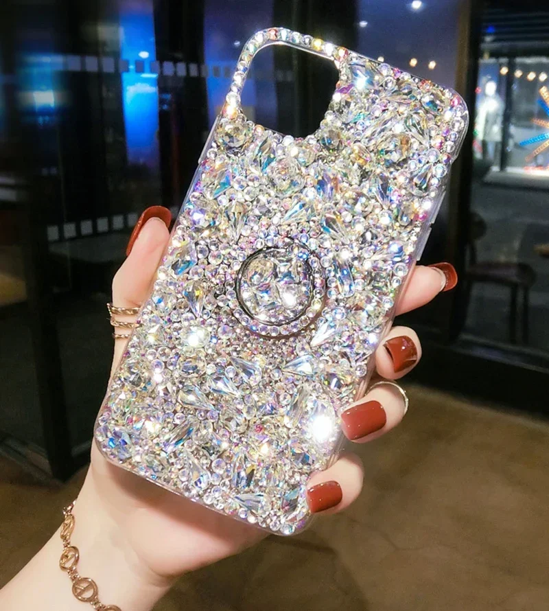 3D Rhinestone Diamond Case For iPhone 14 15 13 12 11 Pro Max 12mini 16 Plus X XS XR XSMax Colored Bump Stand Back Cover,iphone case,phone case