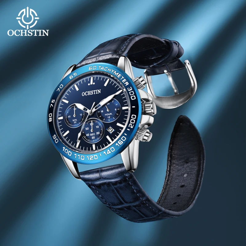 Men's Fashion Watch Luxury Black leather Quartz watch Men's Business Watch Men's Calendar Clock OCHSTIN