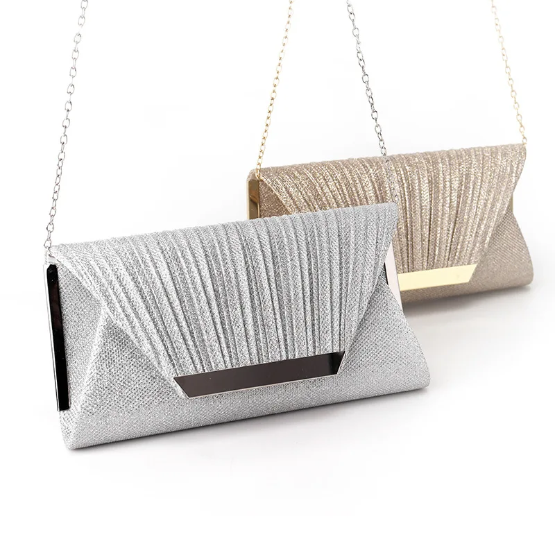 Women Pleated Sequins Evening Clutch Handbag Matte Soft PU Leather Banquet Party Dinner Square Bag Crossbody Flip Flap Purse