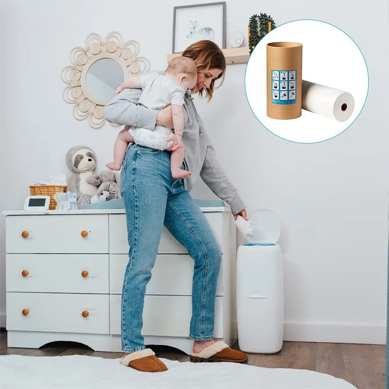 White Bady Diaper Pail Refills Bags Garbage Bag Compatible with Tommee Tippee and Angelcare and Genie Twist&cIick 100M/Roll trash bags refill diaper pail refills