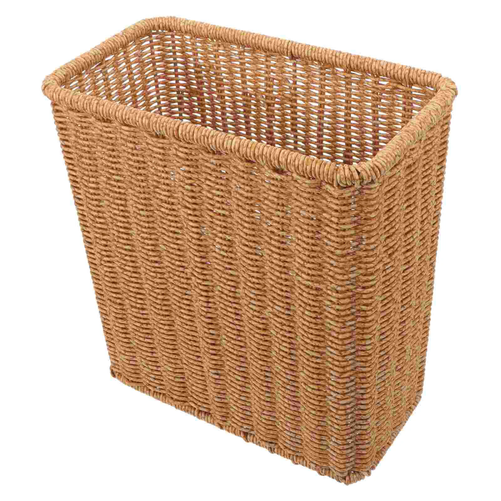 

Wicker Waste Paper Basket Small Woven Basket Trash Can Decorative Rectangular Garbage Container Bin Laundry Hamper