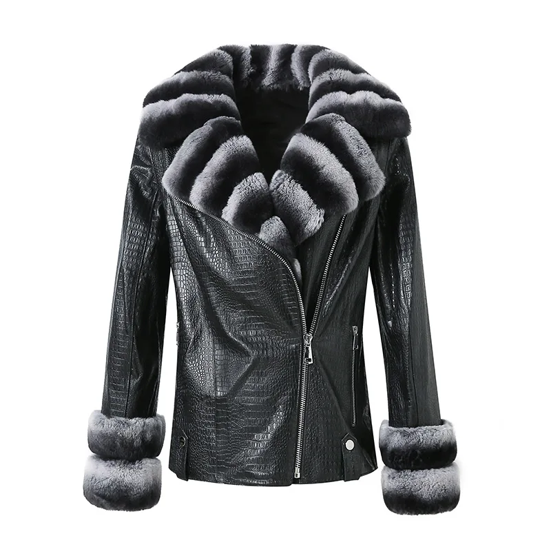 

2023 Women Sprint Autumn Leather Jacket Detachable Leather Vest Lady Luxury Coat Sheepskin Rex Rabbit Fur Collar NZ5394B