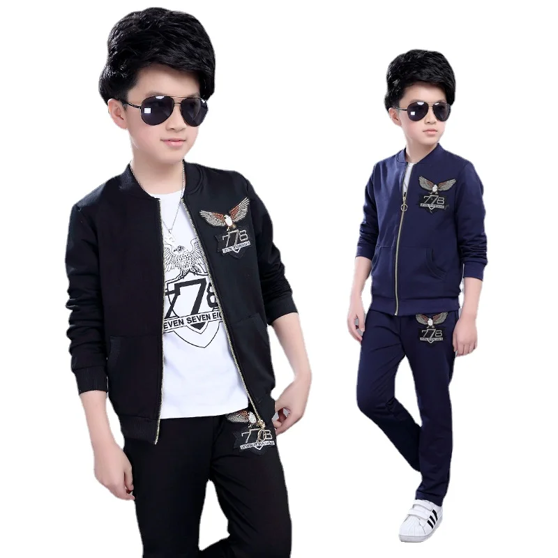 

Kids Boys Set Spring Autumn Digital Children's Sports Sets Three Piece Coat +long Sleeve T Shrt +pant 2pc Sport Sets 4-12 Ages