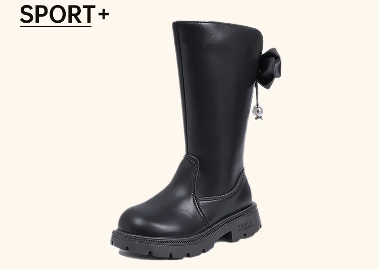 2025, knielang, coole Formen, Kinderschuhe, Kinderstiefel, Herbst-Winter, modische High-Top-Studentenschuhe, Mädchen-Turnschuhe mit Schleife – Detail 3