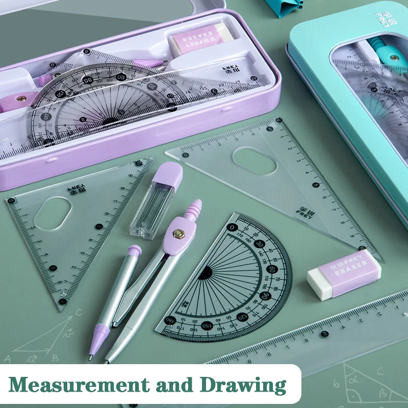 Drafting Set Mathematical Rulers Set Drawing Tool Set 7Pcs/lot Ruler Set Kawaii Geometric Drawing Eraser Kit Back To School Math Compass Set Office School Supplies Stationery