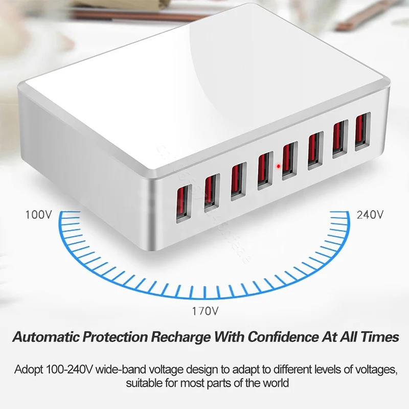 40W 8Ports USB Adapter HUB Charging Station Socket Phone Charger For iPhone 6 7 8 Samsung Xiaomi Huawei US EU UK_voghion.com