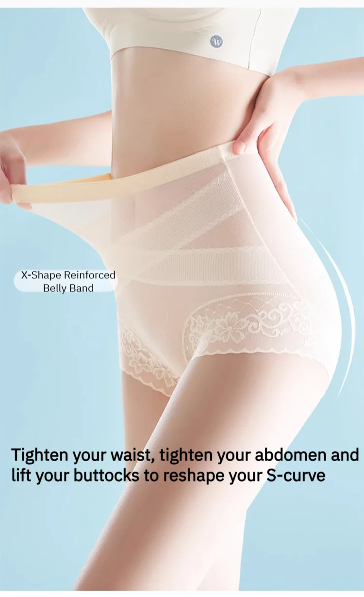 Cross-strap High-waisted Panties Lace 7A Antibacterial Hip-lifting Girdle Girl High-waisted Body Shaping Pants Anti-gravity