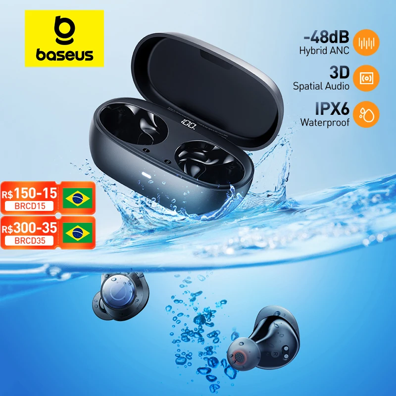 BASEUS Bowie MA10 Pro Fone De Ouvido Sem Fio Bluetooth 5.3 48dB Cancelamento Ru%c3%addo Ipx6 Prova D'%c3%a1gua I.1454225125