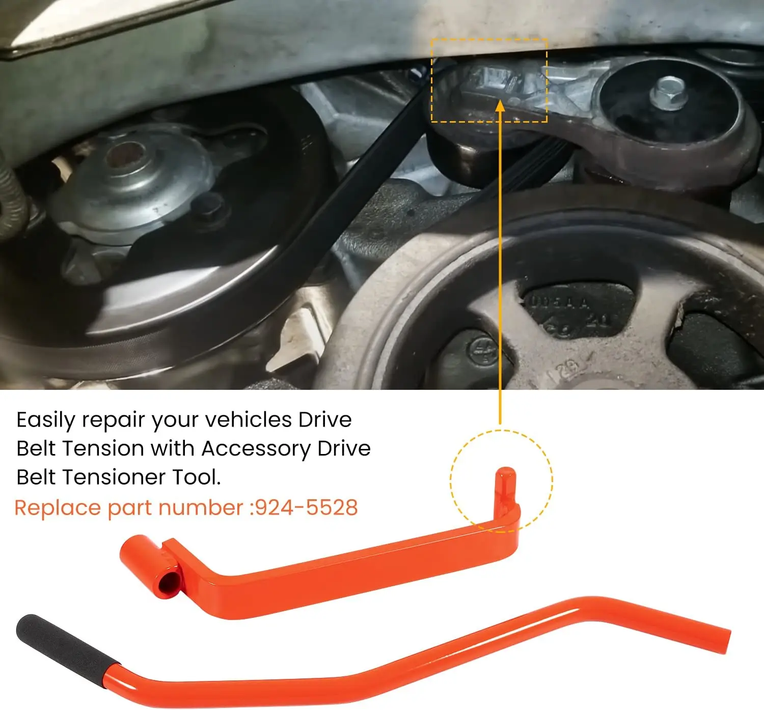 

TML Drive Belt Tensioner Tool 924-5528 For Volvo 9700 VAH VHD VN VNL VNM For Mack CHU CTP CXP CXU GU7 GU8 MRU