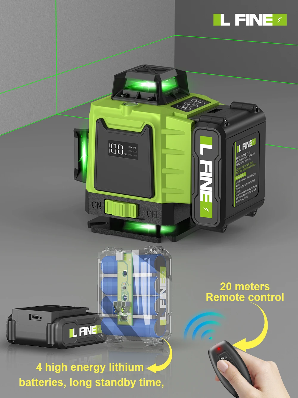LFINE 3D 4D Laser Level 12 16 Lines Horizontal And Vertical With Remote Control 8 Lines 360 Self leveling Laser Levels