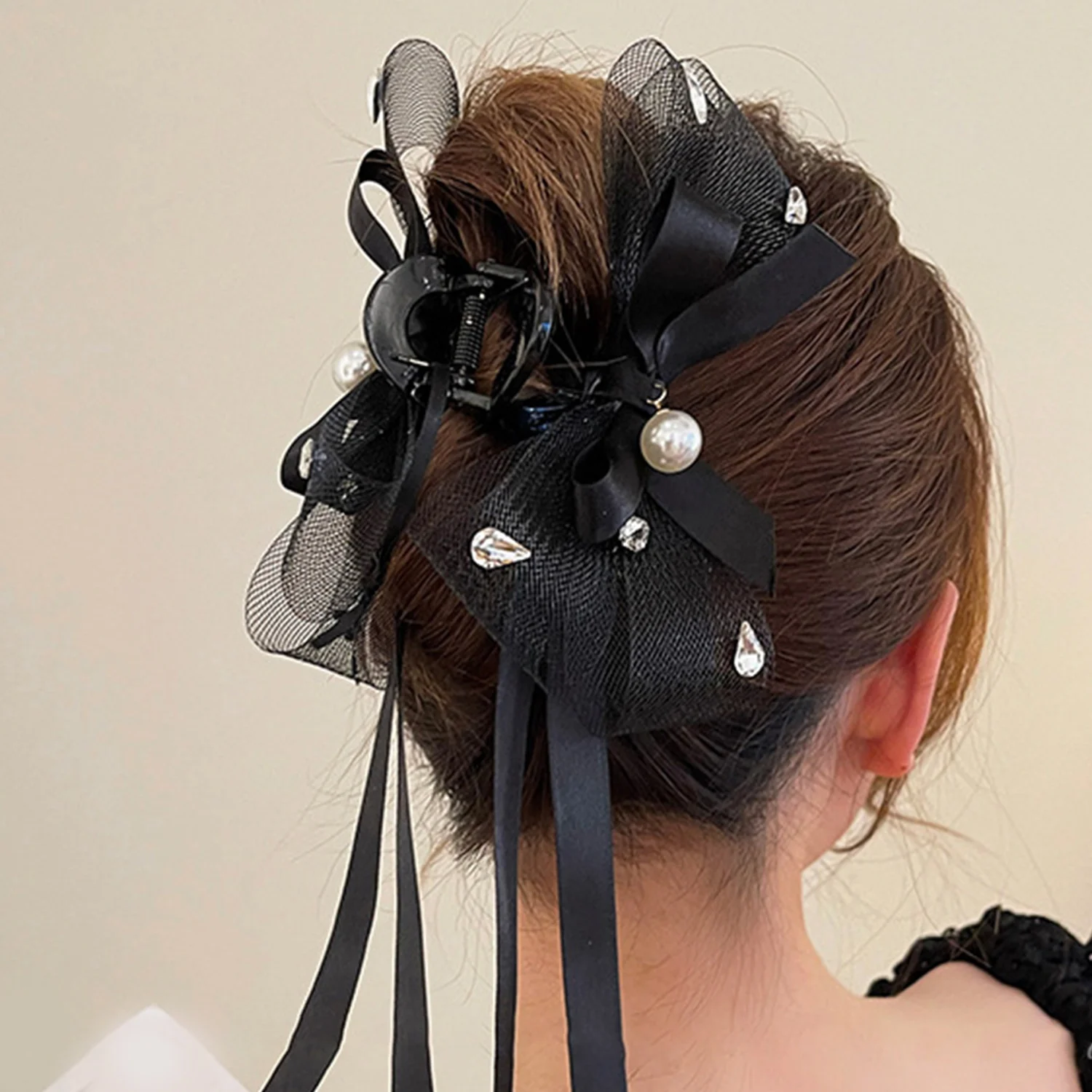 

Korea Sweet Mesh Tulle Big Bow Tassel Hair Claw Clip For Women Black Bowknot Hair Clamp Hairpin Headdress Accessories Shark Clip