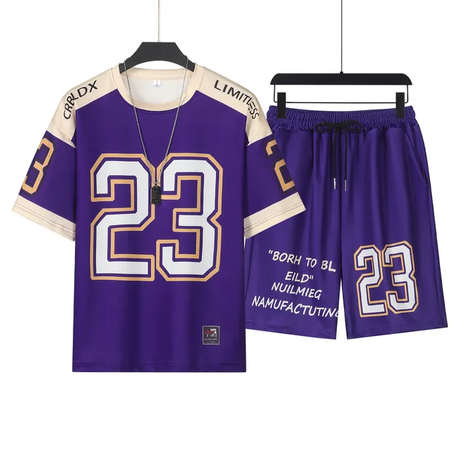 Summer Men's Sports Suit High Quality Breathable Basketball T-shirts and Shorts Two Piece Set 23 Jersey Set Men Clothes 2024 New