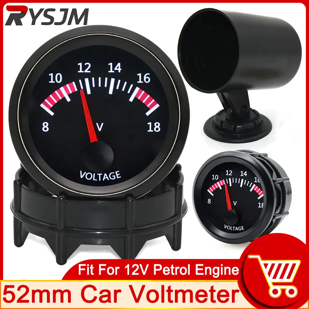 Voltmetro Per Auto Hd 52Mm 8-18V Puntatore 12V Volt Gauge Misuratore Di Tensione Luce A Led Bianca Misuratore Per Auto Voltmetro Indicatore Accessori