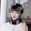 Winter Knitted 100% Natural Fur Hats Scarves Sets Women Warm Real Rex Rabbit Fur Hat Scarf Lady Fashiom Thick Rex Rabbit Fur Hat 6