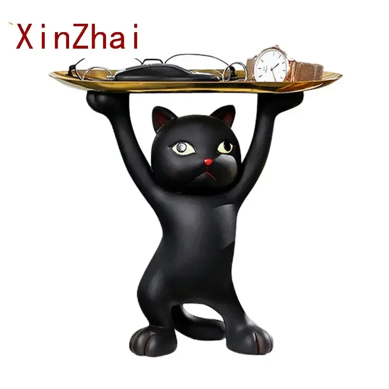 

Vilead Lucky Cat Tray Decoration Resin Animal Figurines Key Jewelry Holder Interior Living Room Bedroom Home Decor New Year Gift