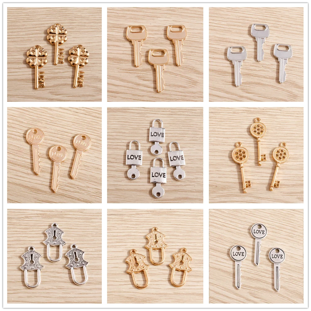 Tusember 20 Stück Gold Silber Farbe Metall Vorhängeschloss Schlüsselanhänger für DIY Schlüsselanhänger Halsketten Ohrring handgemachte Schmuckherstellung