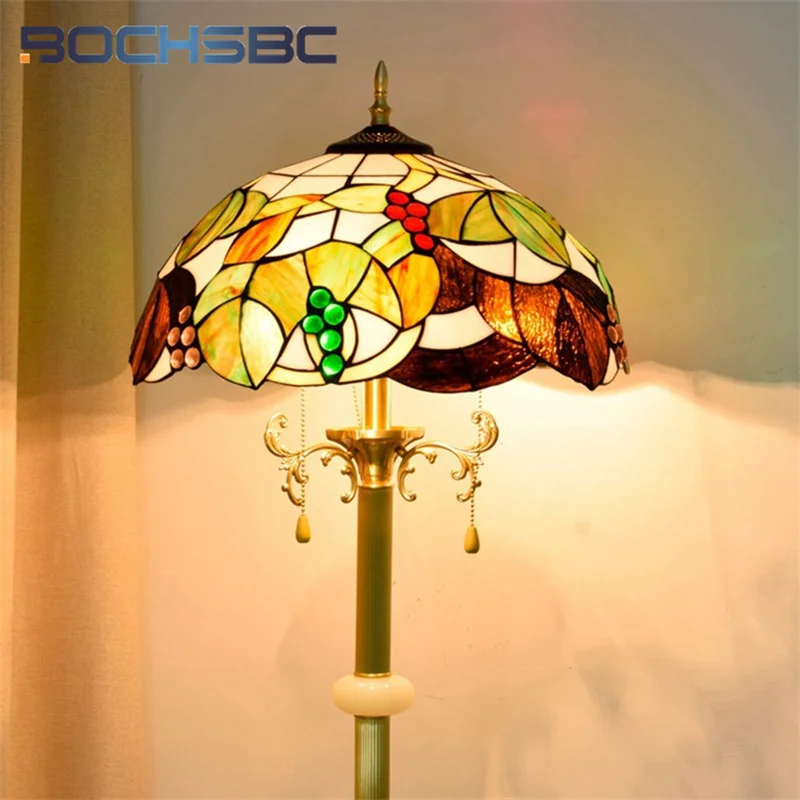 

BOCHSBC Tiffany stained glass Standing lamp Vintage style Creative Grape Art Deco Living room Study Bedroom Bedside floor lamp