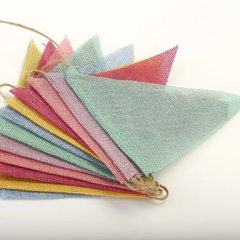 4M Colorful Jute Linen Pennant Birthday Bunting  Wall Hanging Wedding Hanging Banner Party Garland Home Decor