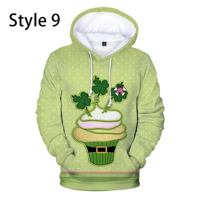 thumbnail image 1 of Sudadera con capucha y estampado de trébol de cuatro hojas para mujer y hombre, ropa con estampado 3D, para otoño e invierno, popular, para el día de San Patricio, 1 of 5