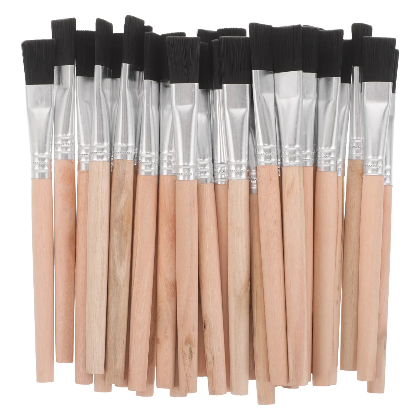 30Pcs 짧은 손잡이 플랫 나일론 페인트 브러쉬 어린이 교실 사용 나무 손잡이 오일 구아슈 수채화 공예 그림 미술