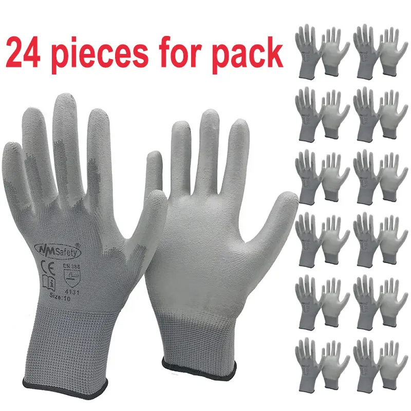 24 Pieces/12 Pairs Work Gloves With PU Rubber Palm Coating Safety Protective Glove work gloves protective gloves