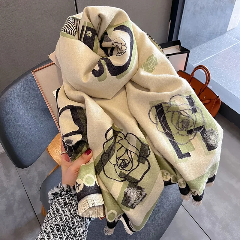 

Female Blanket Wrap Fringe Shawls Popular Cashmere Large Bandana Luxury Brand Winter Warm Scarf New Style 190X65CM Thick Scarves