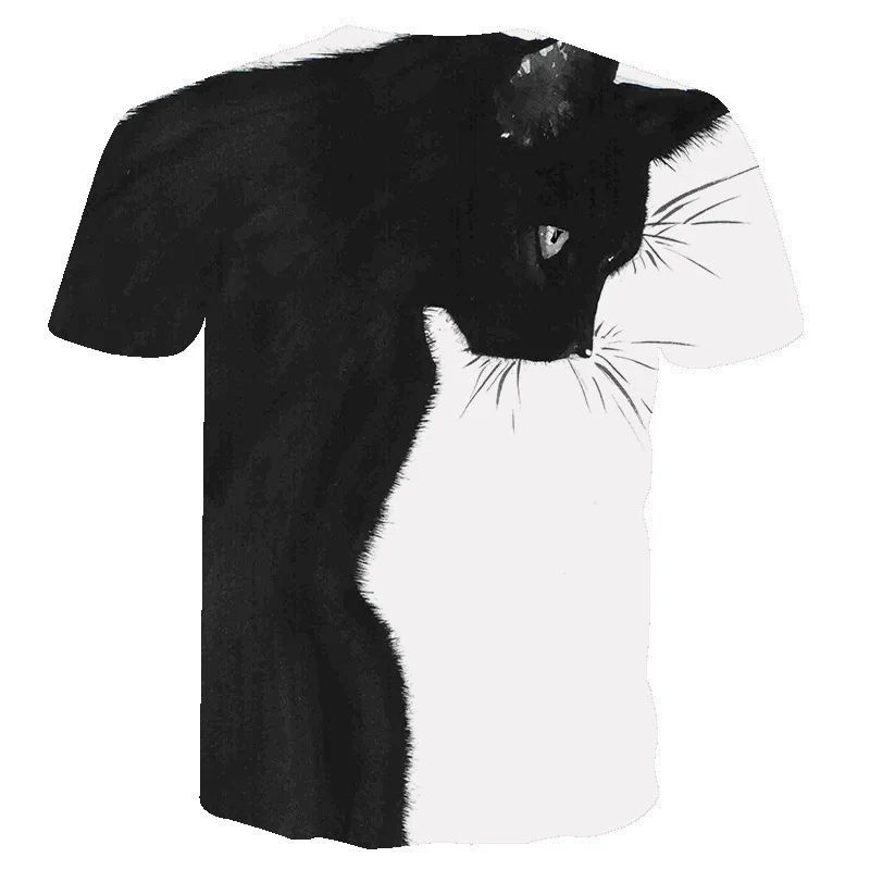 

2024 New Summer Couple Black & White Cat Print 3DT Shirt For Men & Women Animal print fashion short sleeve top