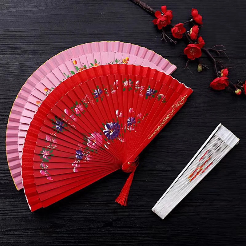 1PC Chinese Style Folding Fan Hollow Double-sided Craft Gift Dancing Printing Wood Spanish Hand Fan Party Supplies folding fan,hand fan,wooden hand fan