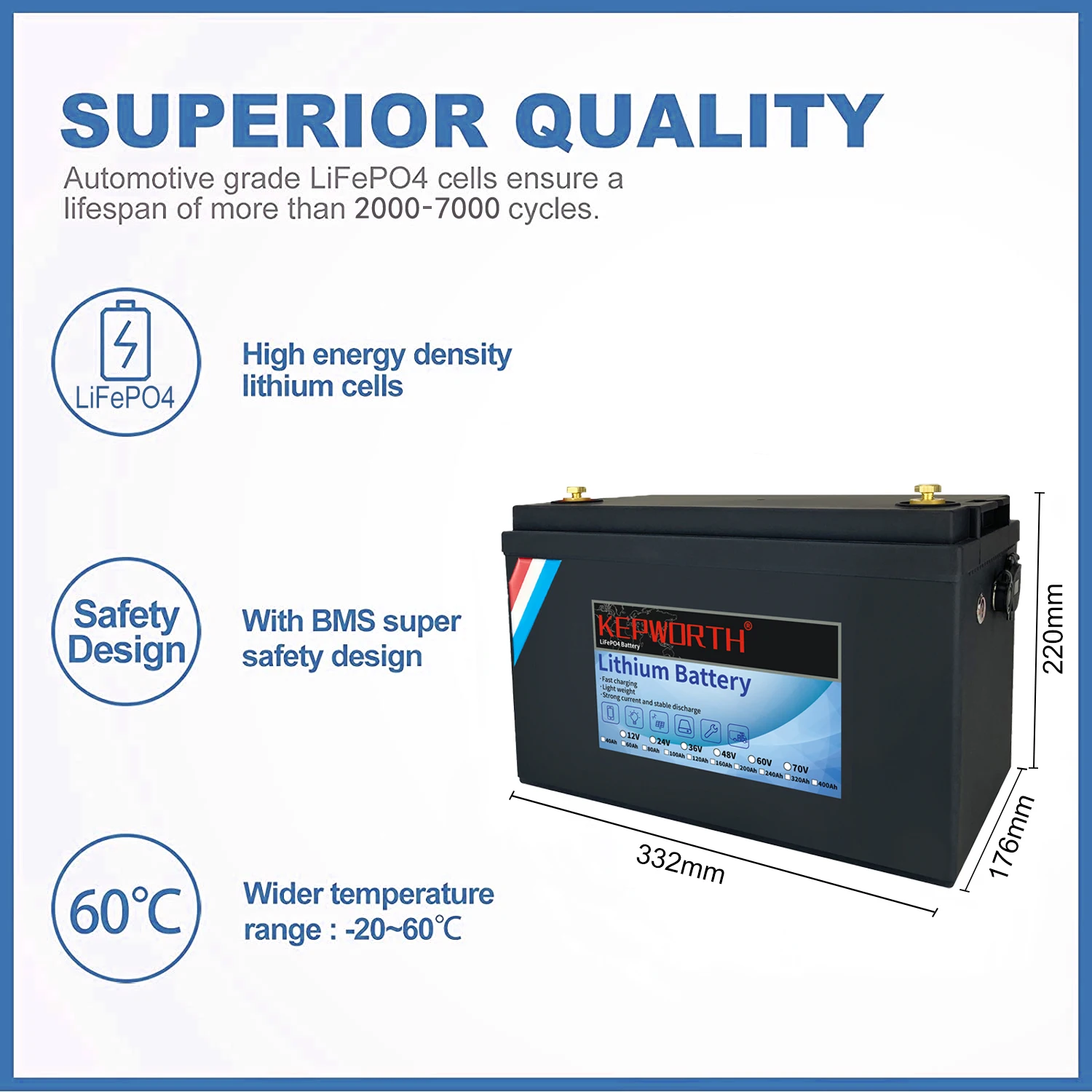 LiFePO4 Deep Cycle Battery 12V 100Ah with Built-in 100A BMS for RV Campers Solar Golf Carts Marine Trolling Motor rechargeable battery