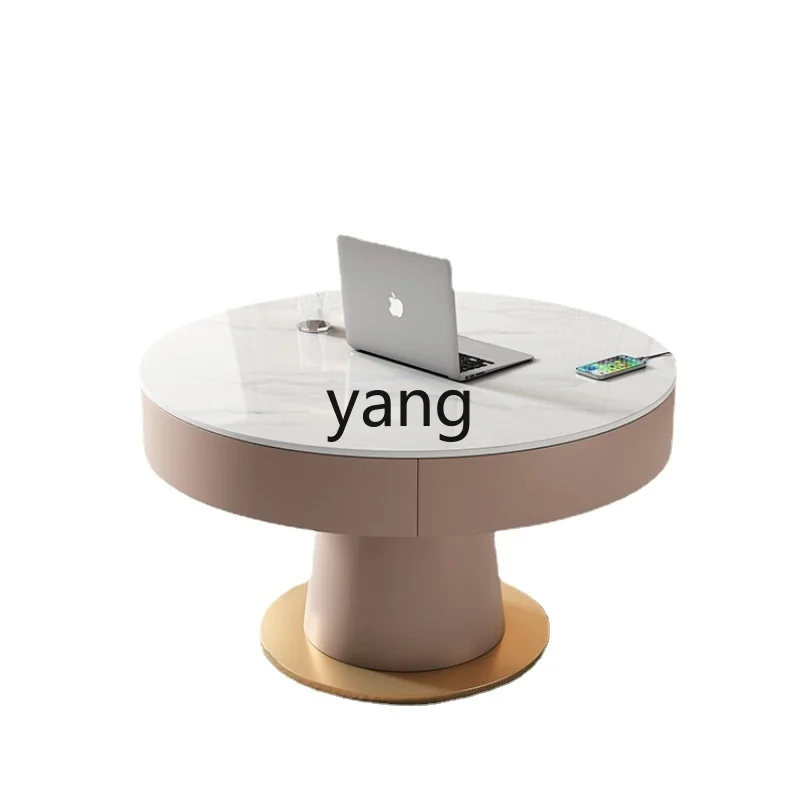 

Yjq round Lifting Coffee Table Double-Use Simple Living Room Small Apartment Automatic Voice Lifting