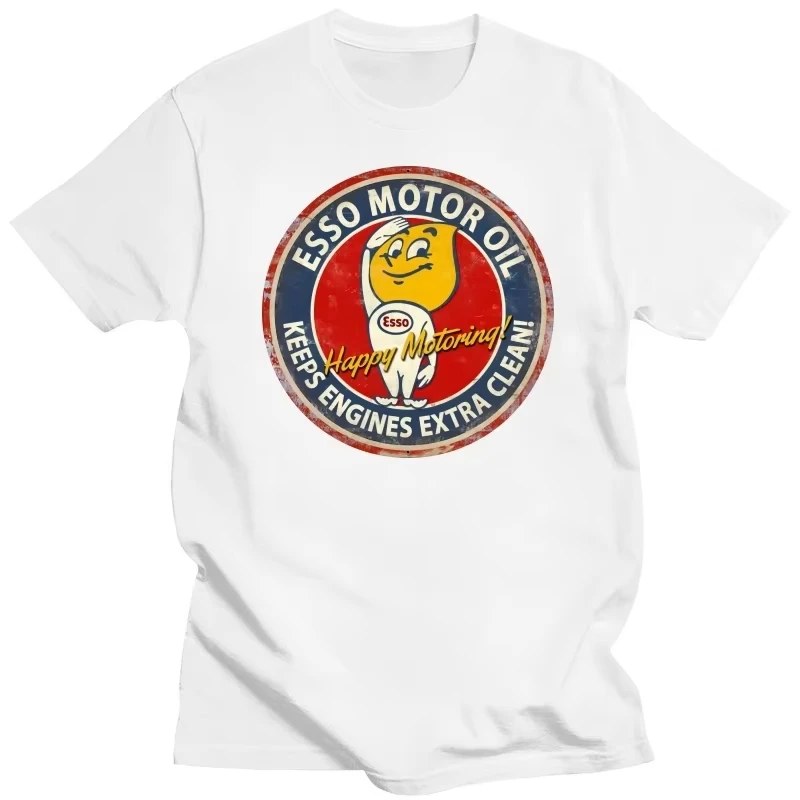Esso-Logo-Retro-T-Shirt mit Benzinmotor-Öl-Motiv, locker sitzendes Street-Style-Shirt aus reiner Baumwolle für Paare, grafische T-Shirts