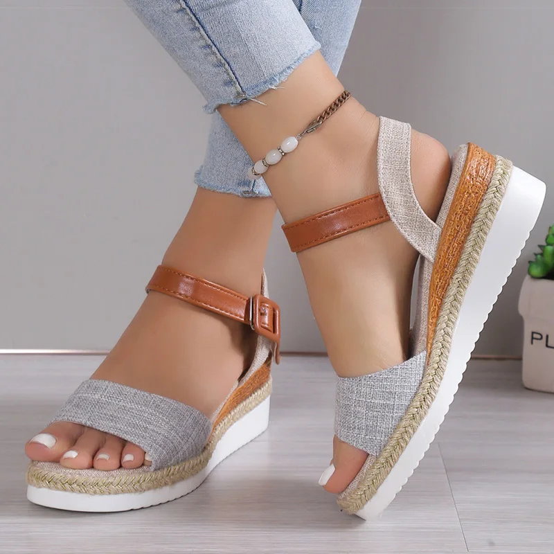 Women's Sandals Peep Toe Heels Sandals Summer Wedges Shoes Woman Low Platform Heeled Sandalias Mujer Summer Shoes Women Footwear